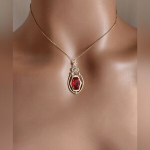 Gold Filled and Red Pendant Necklace